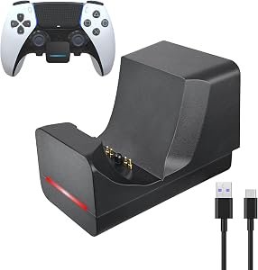 Controller Charger Dock Wall Mount with LED Indicator fits for PS5 DualSense Edge,Easy Acces Self-Adhesive Side Charge on Wall Desk Console Mounting, USB Fast Charging Station,Black
