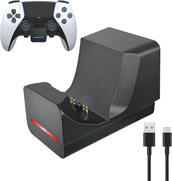 REEYEAR PS5 Controller Charger Dock 3.3FT Cord Wall Mount with LED Indicator,Easy Access Adhesive Side Charging PS5 DualSense Edge Controllers on Wall Desk Console Mounting,Black