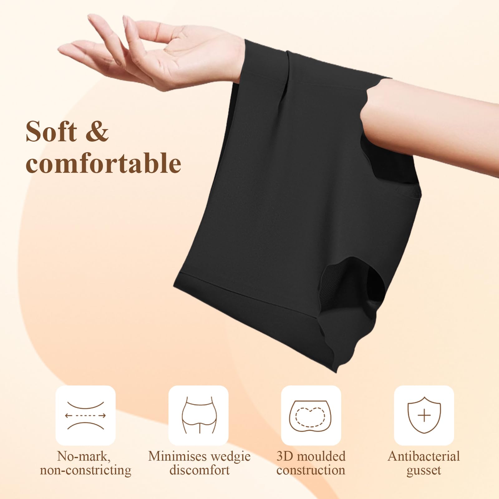 HAGOT Confezione da 6 Slip Senza Cuciture da Donna, Intimo a Vita Media, Invisibili Bordo Ondulato