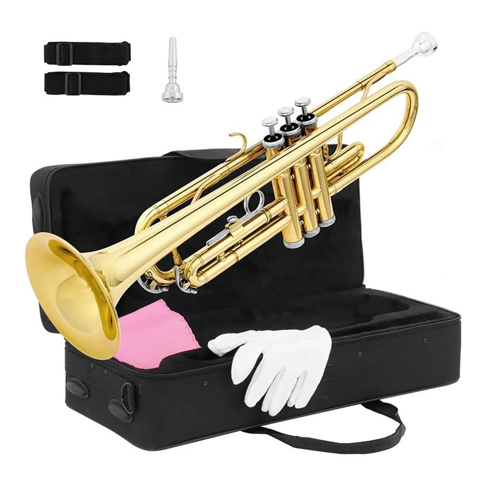 Professionelles Instrument Trompete Messing Bb Goldfarbe Professionelle Neusilber Plattierte Taschentrompete Für Erwachsene Und Anfänger(Gold Lacquer)