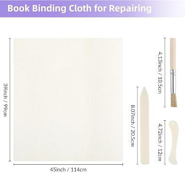 Spakon Book Binding Cloth Repair Kit 39x45 Inch Acid Free Fabric with Bone Folders and Glue Brush DIY Document Rebinding Supplies for Old Book Refurbishment
