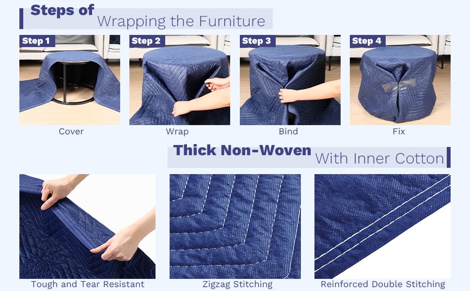 Image of Moving Blankets Heavy Duty Professional Packing Blanket to Move Environmental Move Supplies Pack of (3, (72 * 80)-Blue)