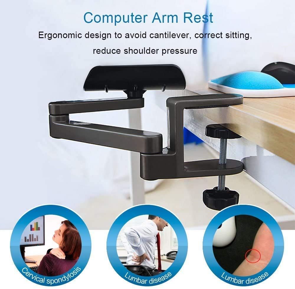 Reposamuñecas,Ordenador Apoyabrazos para,ergonómico Brazo Articulado Soporte Aleación De Aluminio Ordenador Apoyabrazos, Long Arm Soporte, Flexible Y Libremente Ajustable(Gris)