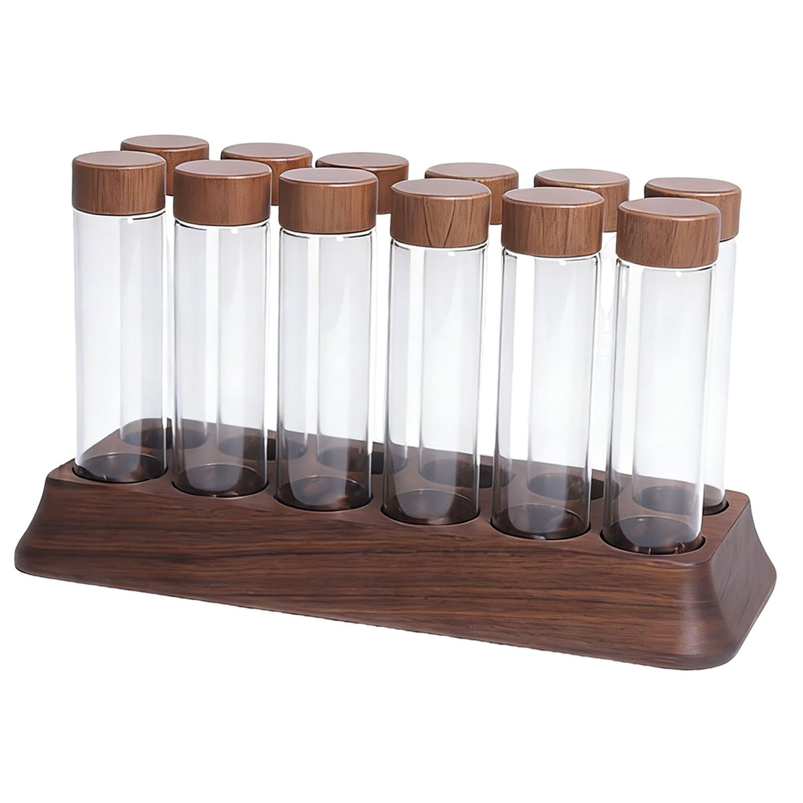 Homyl 12 Stück Kaffee Bohnenbehälter Aufbewahrungsröhren mit Trichter Glas Vorratsdosen Luftdicht mit Holzdeckel für Frischhaltung für Kaffeezubereitung Ges, 12 L