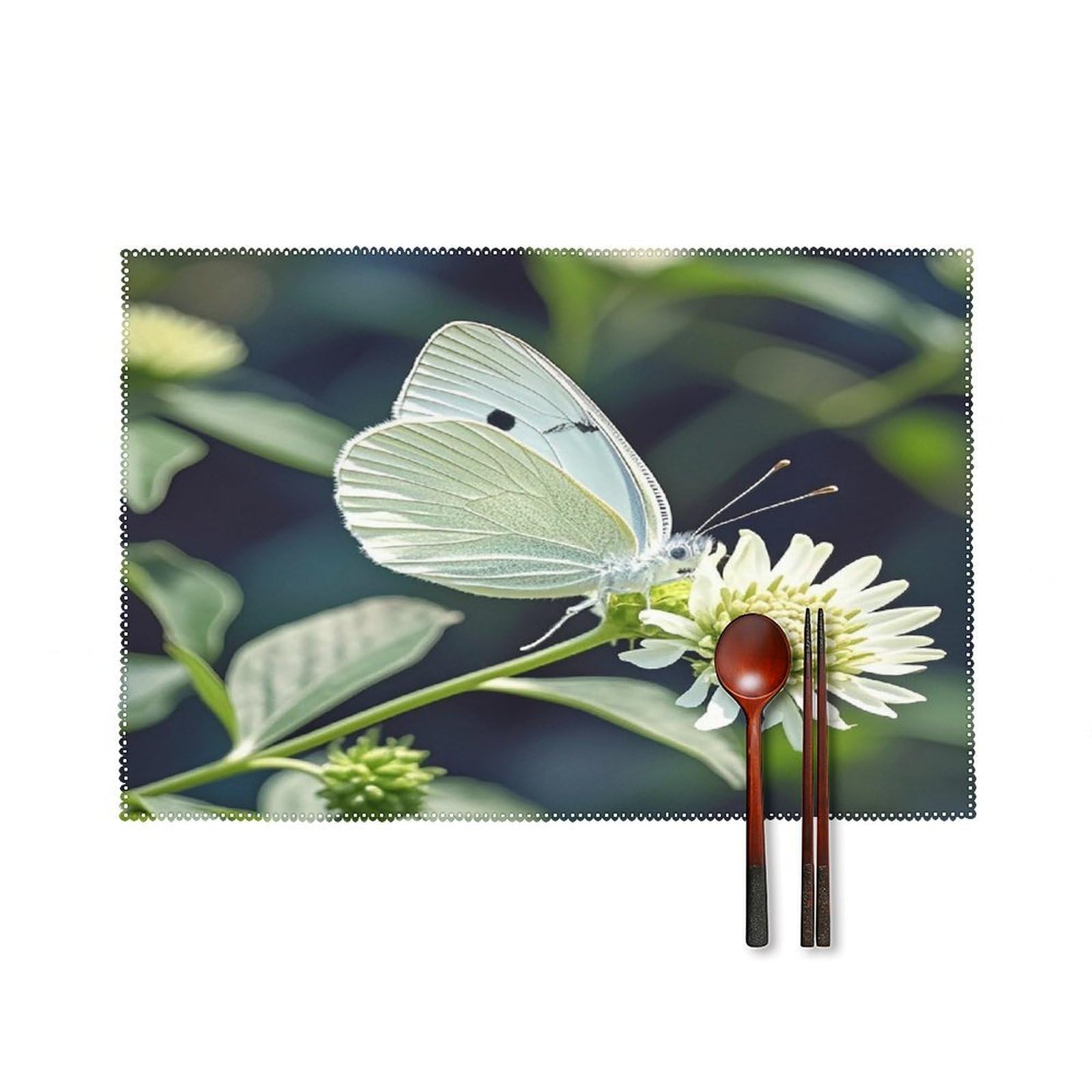 White Butterfly Placemats Set of 6 Heat-Resistant Washable Place Mats Wipeable Kitchen Placemat Easy to Clean for Indoor Outdoor Party Kitchen Decoration
