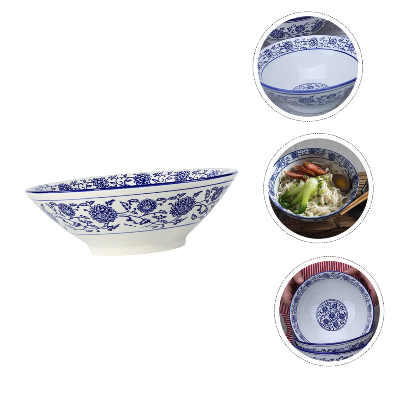 TOPBATHY Cuenco de Porcelana Azul y Tazón de Fideos para Uso Doméstico Tazón de Sopa para Servir Comida de Cocina para Comidas Rápidas el Hogar