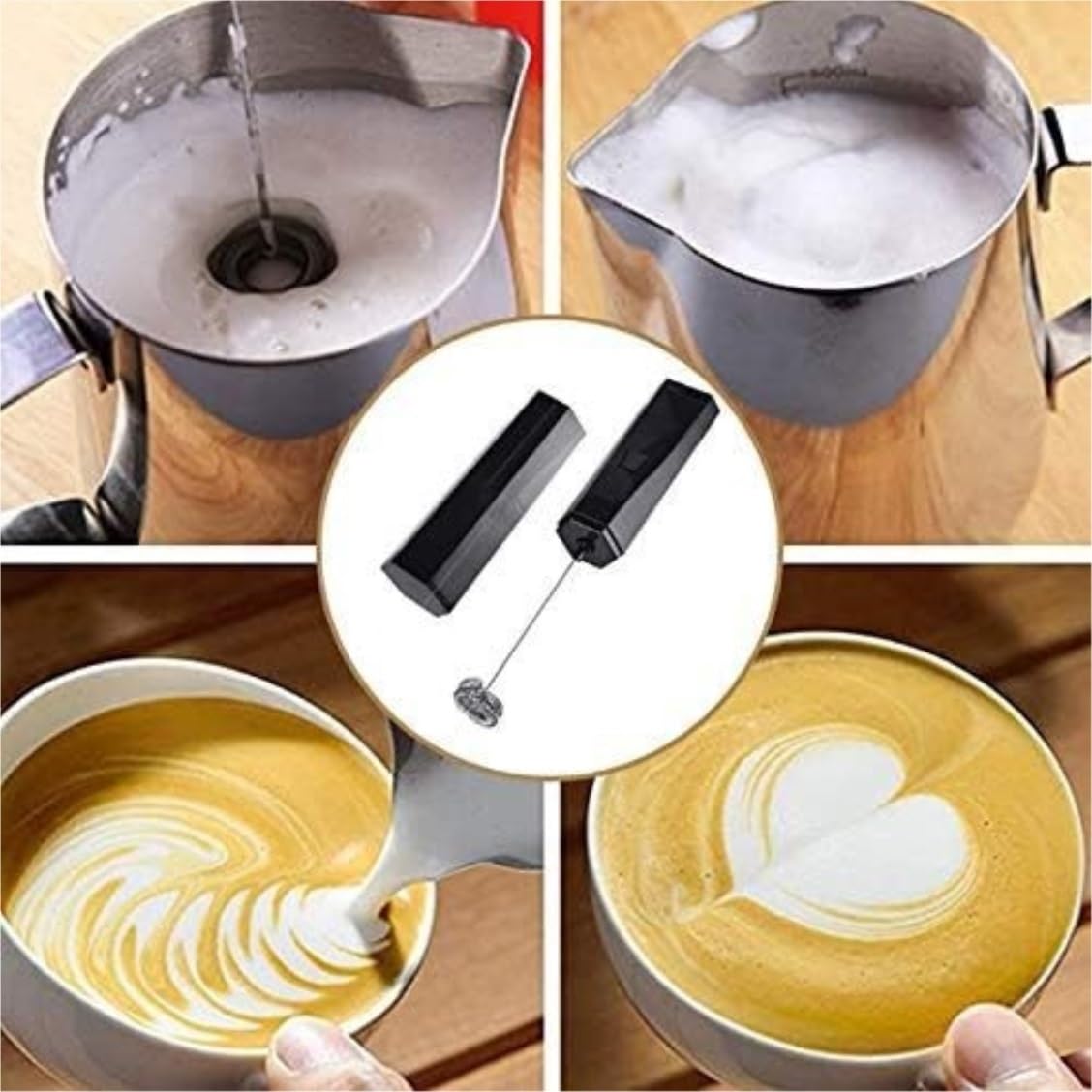 Espumador de Leche, Batidor Eléctrico De Mano Espumador De Leche De Acero Inoxidable Mezclador Agitador Herramienta De Cocina Bubbler Leche para Capuchino
