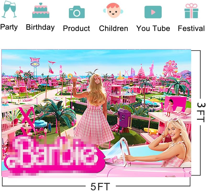 Miniatura 2 de Telón de fondo rosa para decoración de fiesta de cumpleaños 2023, pancarta de cumpleaños de niña, suministros de decoración para decoración de mesa