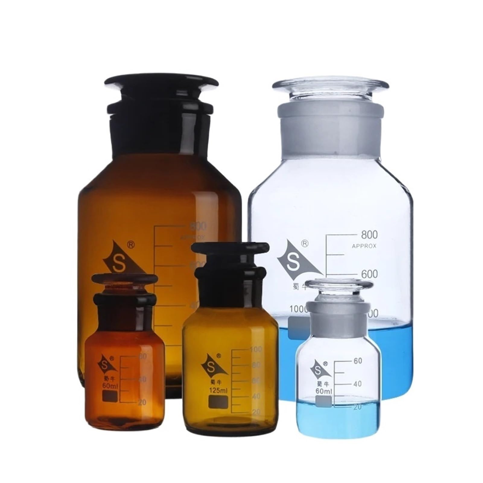 Almacenamiento de muestras de vidrio de borosilica Botella de reactivo de boca ancha de vidrio común marrón/transparente(250mL 2pcs)