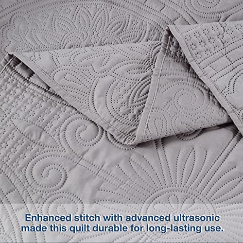 Anluoer Quilt King Size Bedding Set-Grey Embossed, Bedspreads-Lightweight Summer Soft Microfiber Bedspread, Bed Coverlet For All Seasons (1 Quilt, 2 Pillow Shams) #TOP5