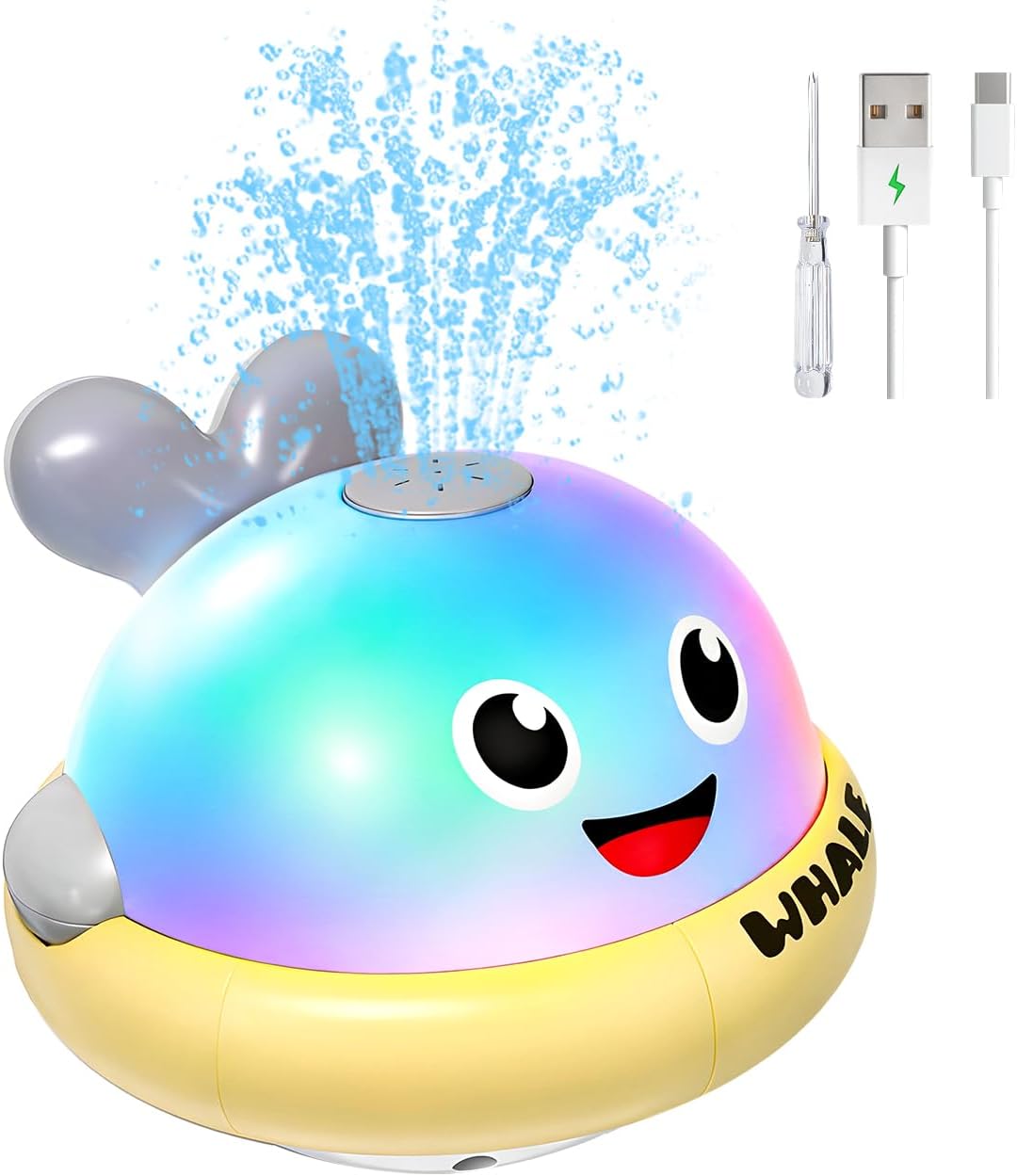Baby Bath Toys: Bath Whale Toy Sprinkler, Light Up Bath Toys for Kids Ages 1-3, Bathtub Outdoor Water Pool Toys for Toddlers 1 2 3 Year Old, Birthday Gift for Boys & Girls (Grey)