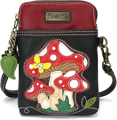 CHALA Crossbody Cell Phone Purse | Womens Multi-Color Wristlet Handbags with Adjustable Strap Black_ Red Mushroom