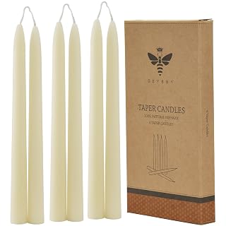 DEYBBY 10 inch Natural White Beeswax Taper Candles Set of 6, Smokeless and Dripless Pure Organic Beeswax Candles Bulk for Anniversary Wedding Dinner Home Decor Emergency Housewarming Gift, 8-9Hrs Burn - Amazon product rated Grade A