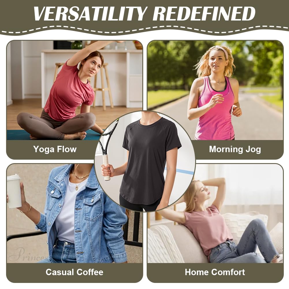 DiULi Camiseta Deportiva Mujer, Camiseta Deporte Manga Corta, Camisetas Deportivas de Gimnasio con Malla Espalda y Ajuste Holgado, Ropa Deporte Entrenamiento Atlético, Yoga Pilates Fitness Top — view 8