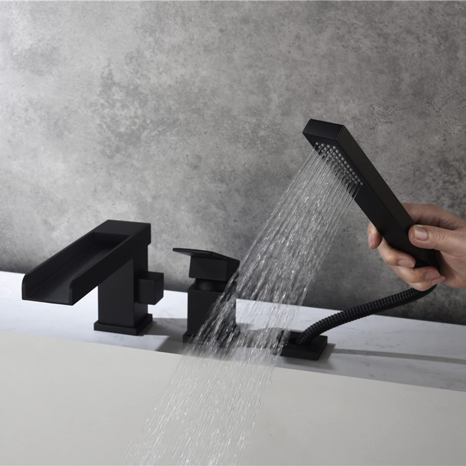 Bateria Wannowo-Prysznicowa Z 3 Otworami Bateria Wannowo-Prysznicowa Z Prysznicem Ręcznym Bateria Mieszająca Typu Wodospad Bateria Wannowa Zestaw Prysznicowy Bateria Wannowa Bateria Prysznicowa Czarn