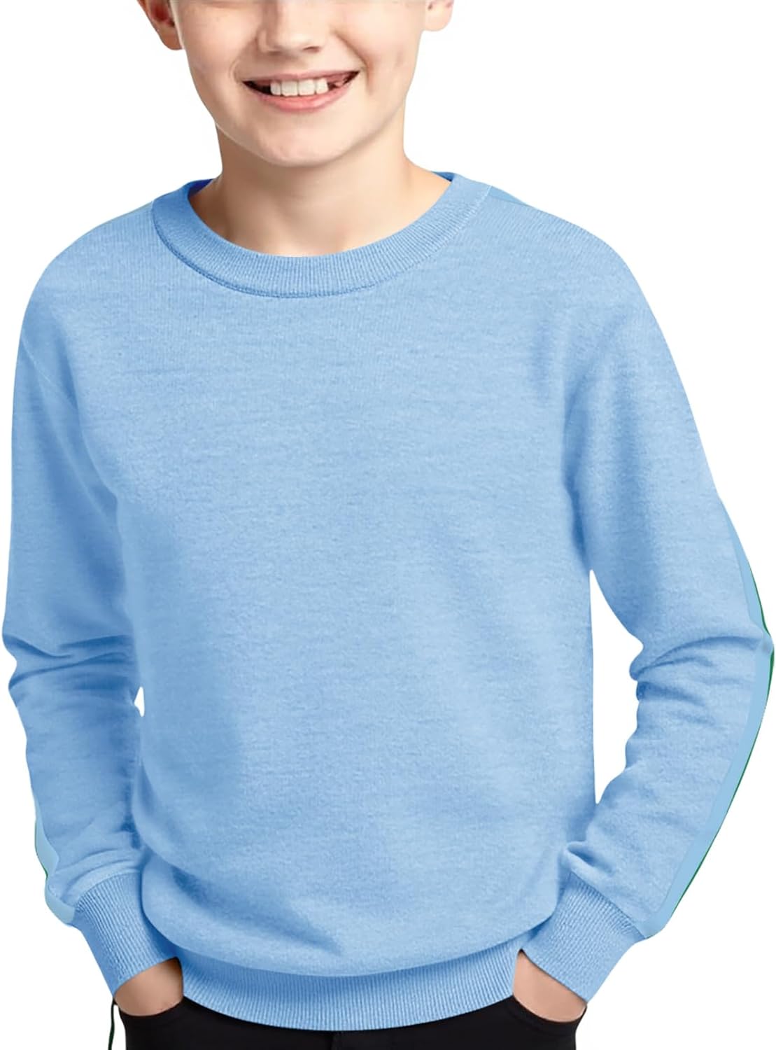 Haloumoning Boys Striped Long Sleeve Sweater Kids Fashion Crewneck Knit Pullover Fall Clothes 5-14Y