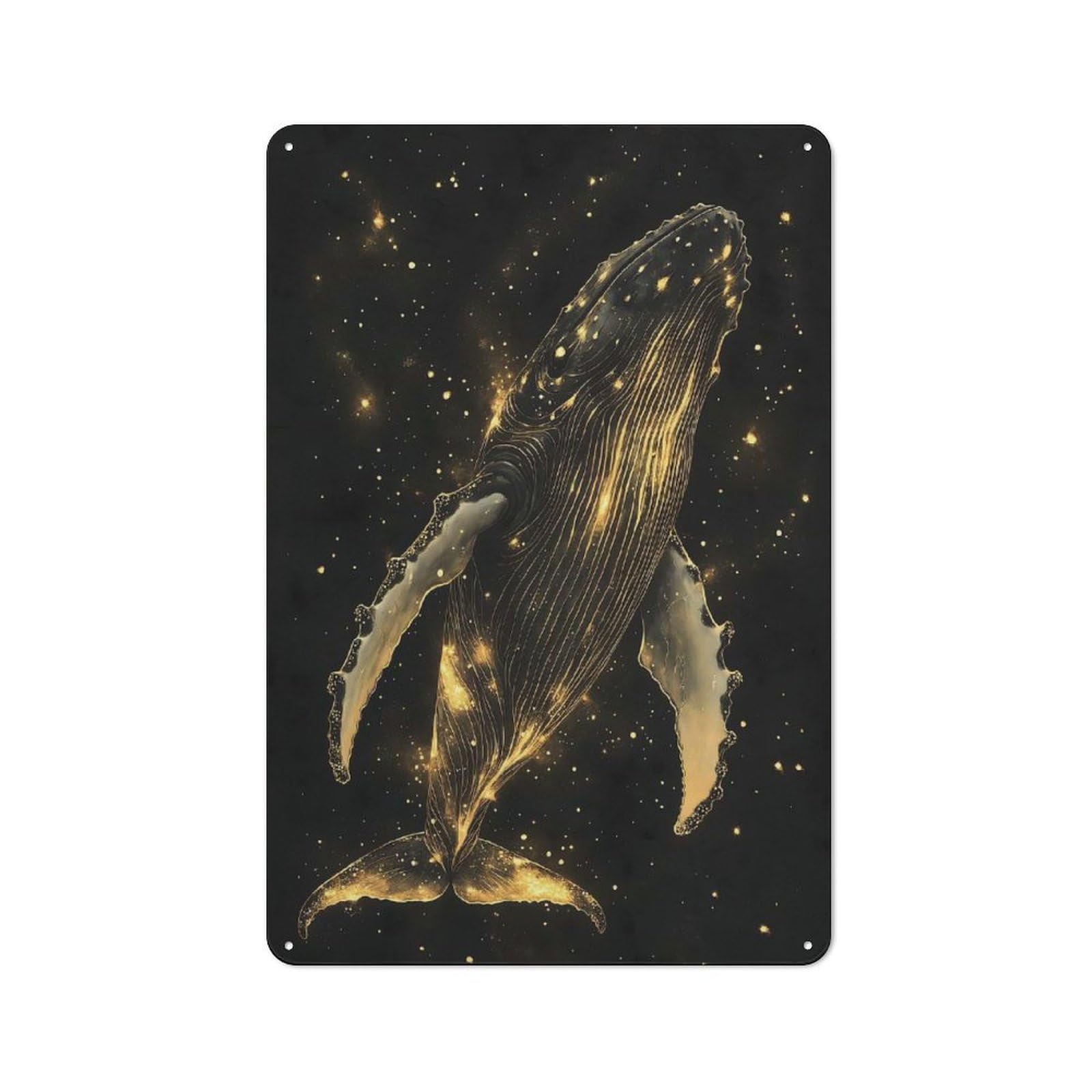 Junmoney Golden Whale In Space Vintage Vintage Metal Sign 30X20cm, Pub Wall Decor For Cafe, Pub, Workshop Or Home Bar