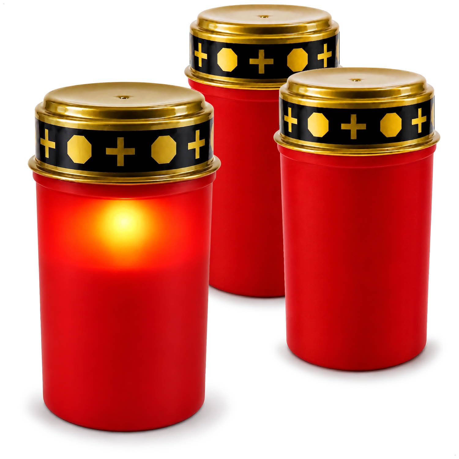 com-four® 3X LED Grave Light - LED Candle Eternal Light - Red Grave Candle with Flickering Effect (03 Pieces V1 - Battery Operated)