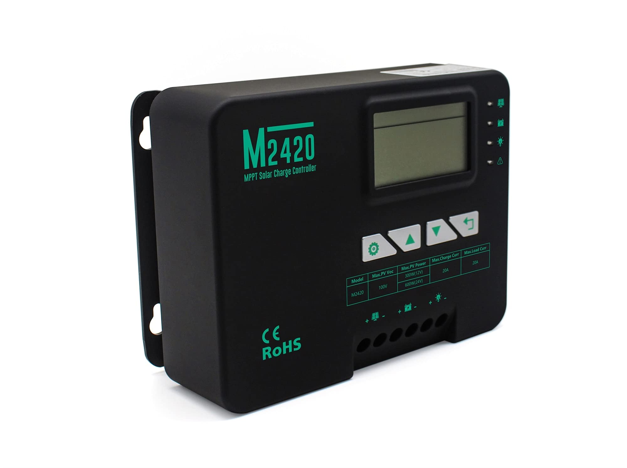 YZACK Controlador de Carga Solar 20A y Descarga MPPT, 12 / 24V Identificación automática, LCD Mostrar, para Varios solares pequeñas y Medianas. Corriente Continua Sistemas de Carga