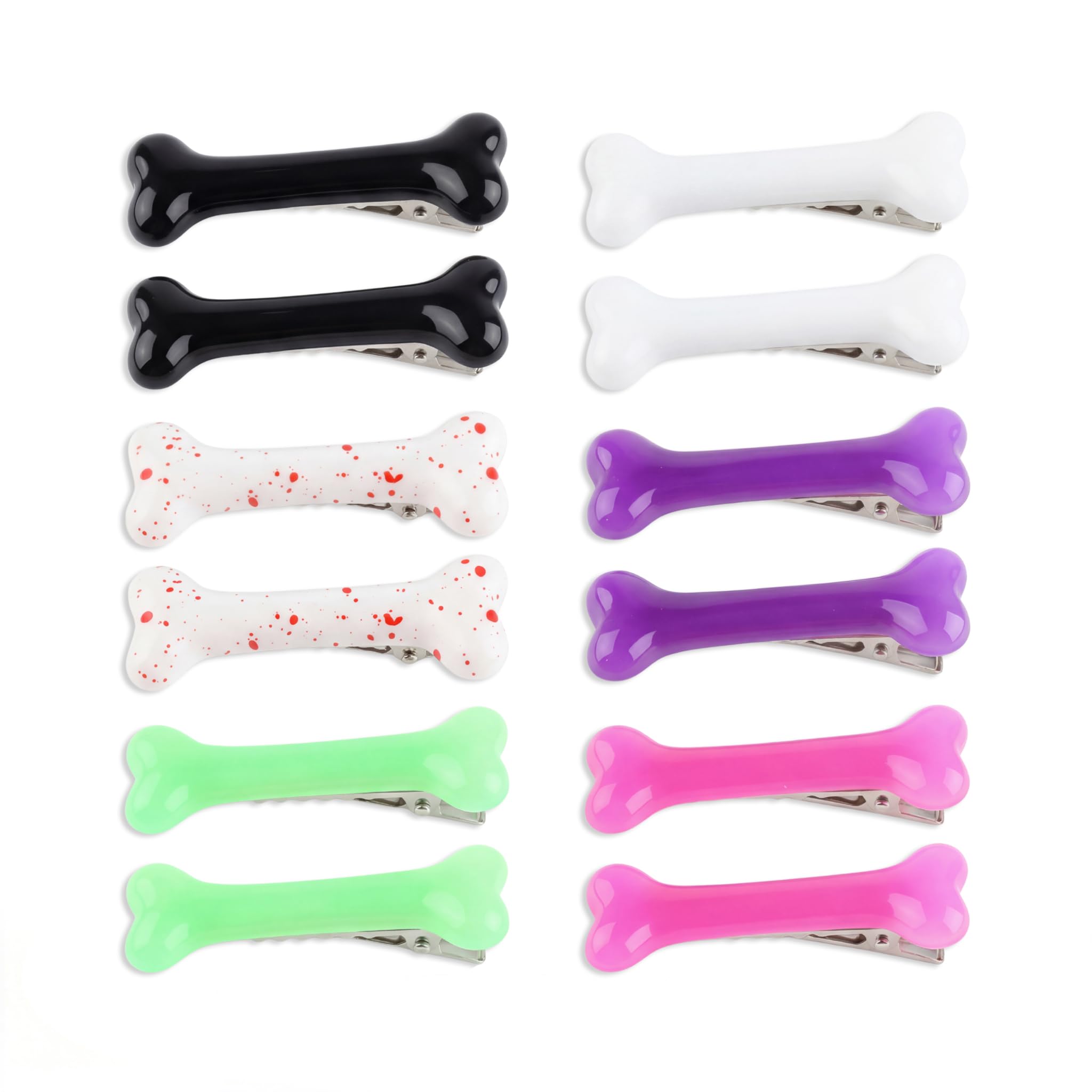 12Pcs Bone Hair Clips, Mixed colors Hairpins for Goth Halloween Cosplay Cutecore Costume Accessories