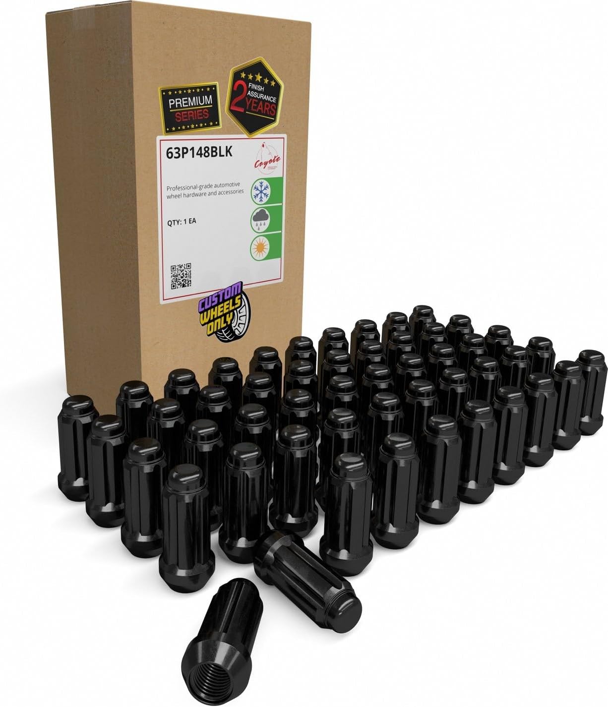 Wheel Accessories Parts Premium Spline Lug Nuts 2 Year Warranty 60 Pcs M14x1.5 14x1.5 Thread 2.00" Long Black 6 Spline Hex Fits Chevy Silverado ｜ Ford F Series ｜ GMC Sierra｜ RAM｜