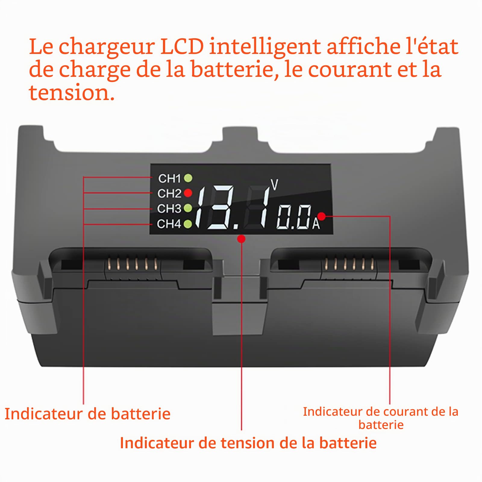 LCD Chargeur de Batterie pour DJI Spark Drone, 4 en 1 Charge 4 Piles, Station de Recharge Hub Accessoires
