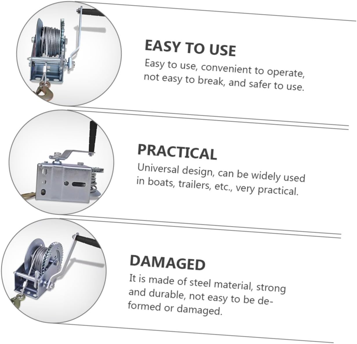 NUOBESTY Hand Winch 3500lbs with 10m Steel Wire Rope, Manual Boat Towing Winch for Car, Trailer, ATV Hauling and Marine Use