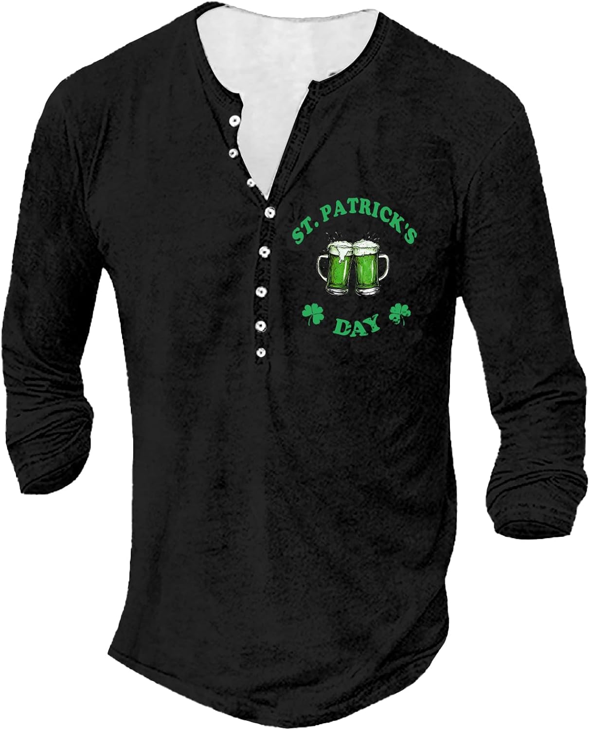 domirica St Patricks Day Tshirt Men Flag Long Sleeve Henley Button Crewneck Pullover Big and Tall Casual Novelty Tunic Tops