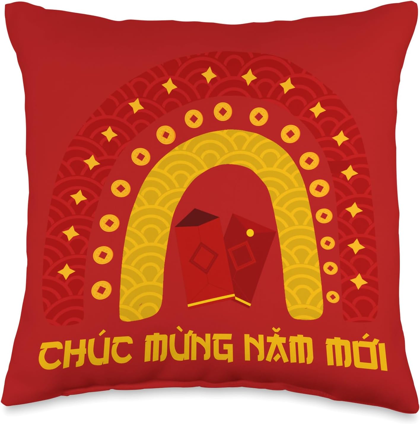 Tet Red Envelope Vietnamese Lunar New Year 2024 Rainbow Throw Pillow, 16x16