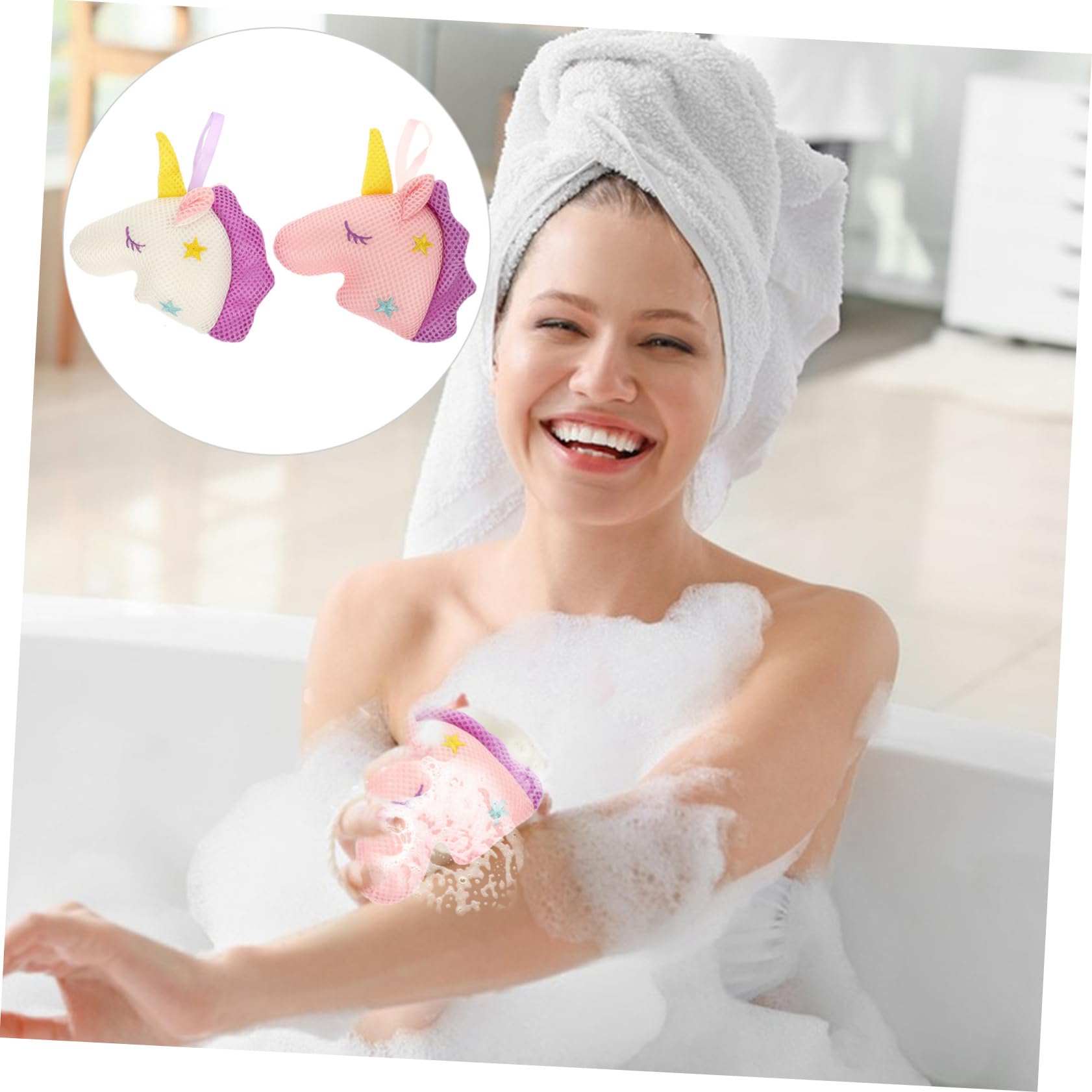 Healeved 4piezas Esponjas De De Unicornio Esponjas Exfoliantes De Malla y Rosa Para Baño y Efectiva Para Adultos y Diseño Divertido Para Experiencia De Alegre