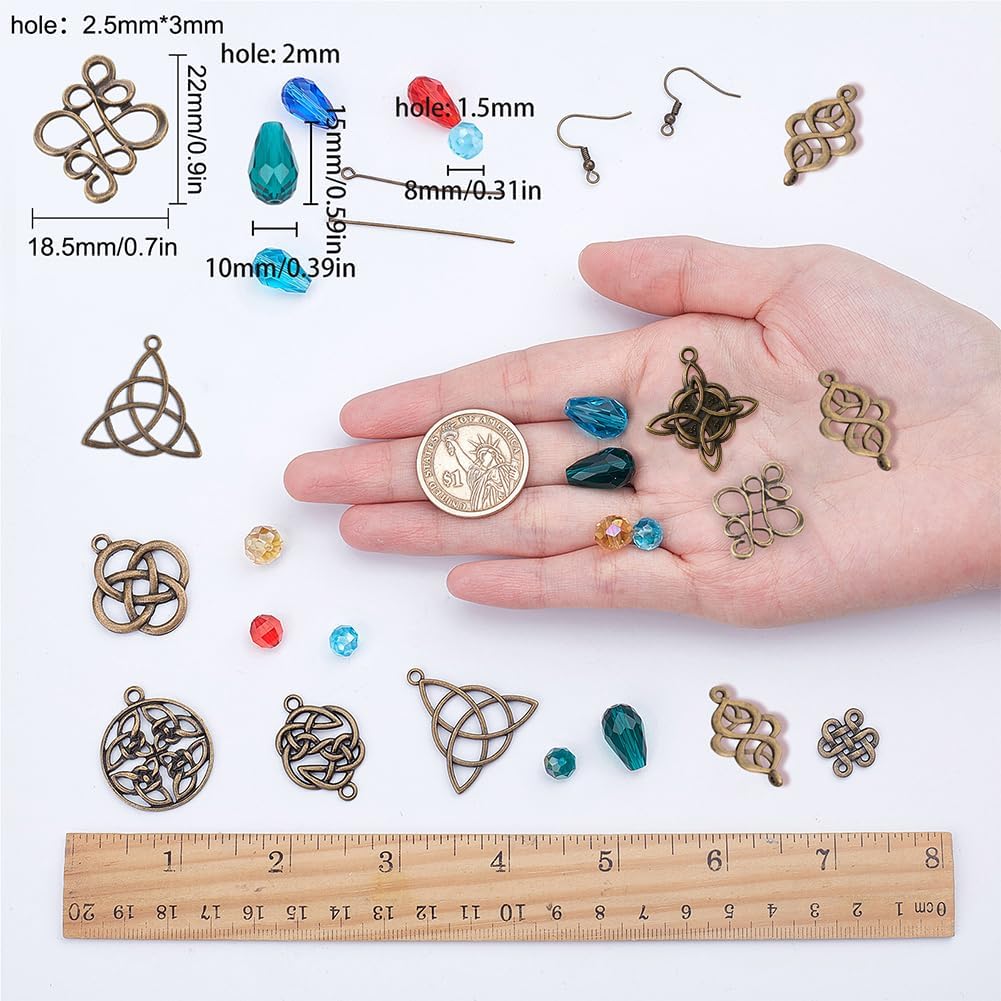 SUNNYCLUE 1 Box DIY 10 Pairs Trinity Celtic Knot Charm Earrings Making Starter Kit Flower of Life Connector Charms Acrylic Beads Jewelry Making Kits Craft Beginners Women Adults Craft, Antique Bronze