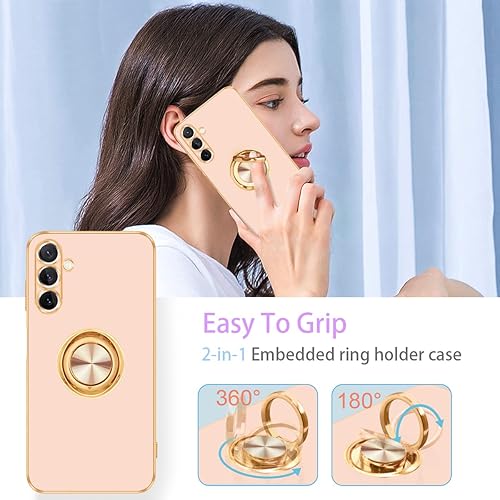 Miniatura 2 de Fingic Funda para Samsung Galaxy A14 5G con soporte de anillo, soporte de anillo giratorio de 360, soporte magnético, chapado en oro, borde dorado,