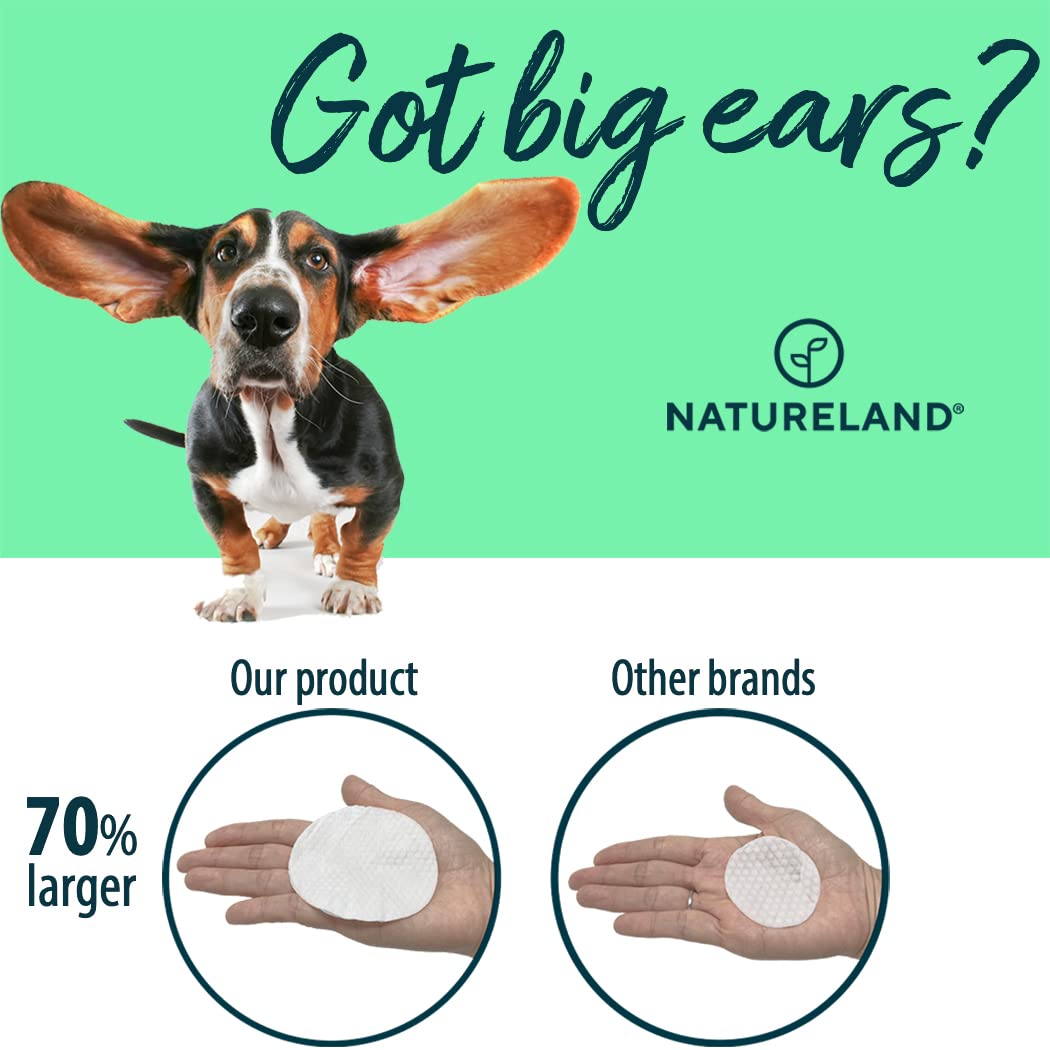 [150 pcs Extra-Large] Natureland Dog Ear Wipes - Extra Large Pads [170%] - Otic Cleaning Wipes for Infections and Controlling Ear Infections and Ear Odor in Pets - image 2