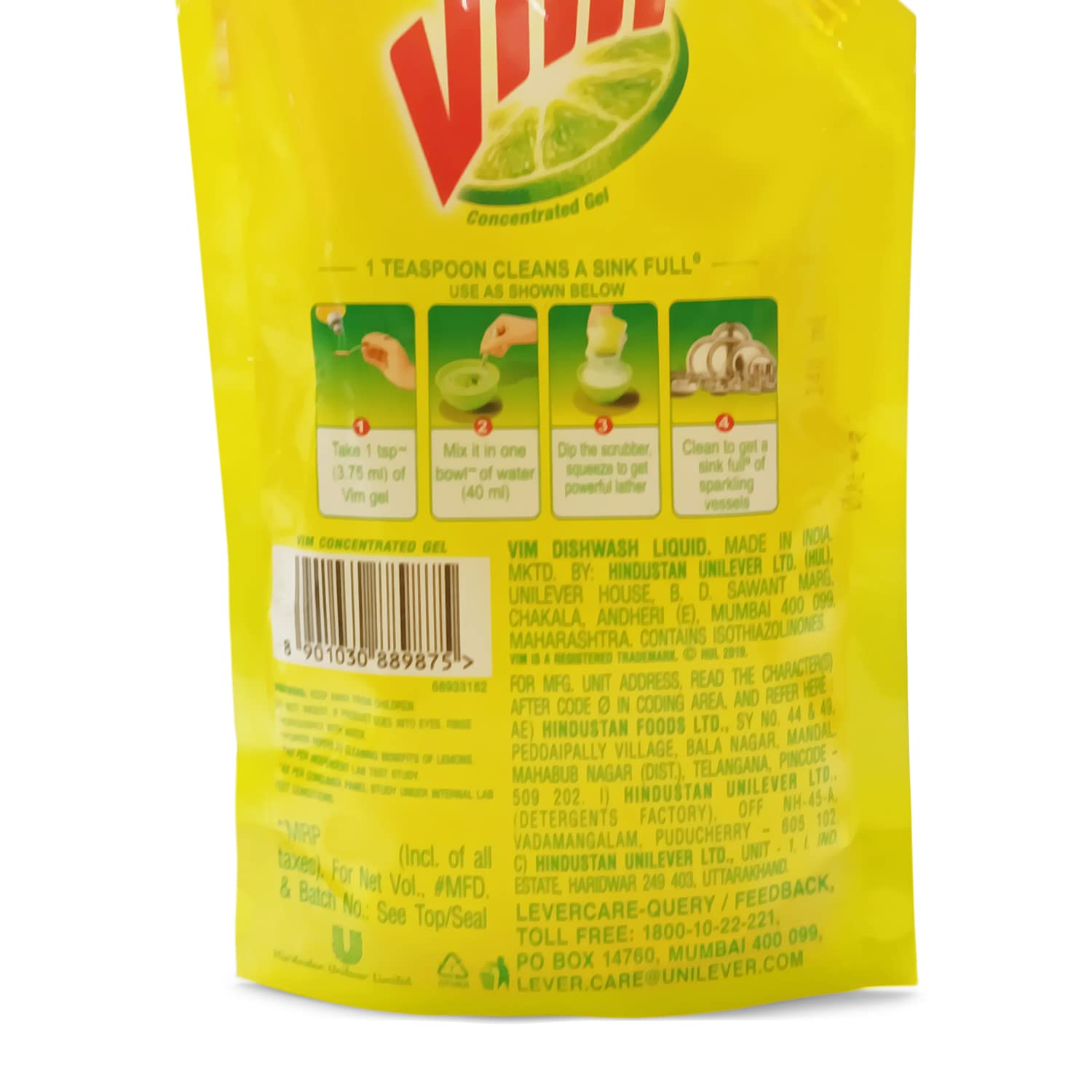 Vim Lemon Dishwash Liquid Gel - 140ml Pouch - Image 3 thumbnail