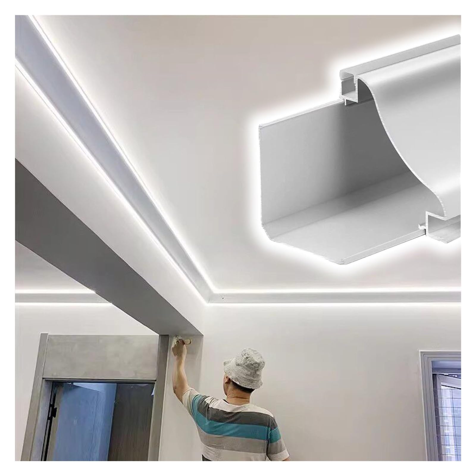 WWZHYX Aluminum Crown Molding Led Lights, Paintable Narrow Lighted Ceiling Trim Decor, Recessed Lighting Alternatives DIY Home/Commercial Renovation(9m/29.5ft)