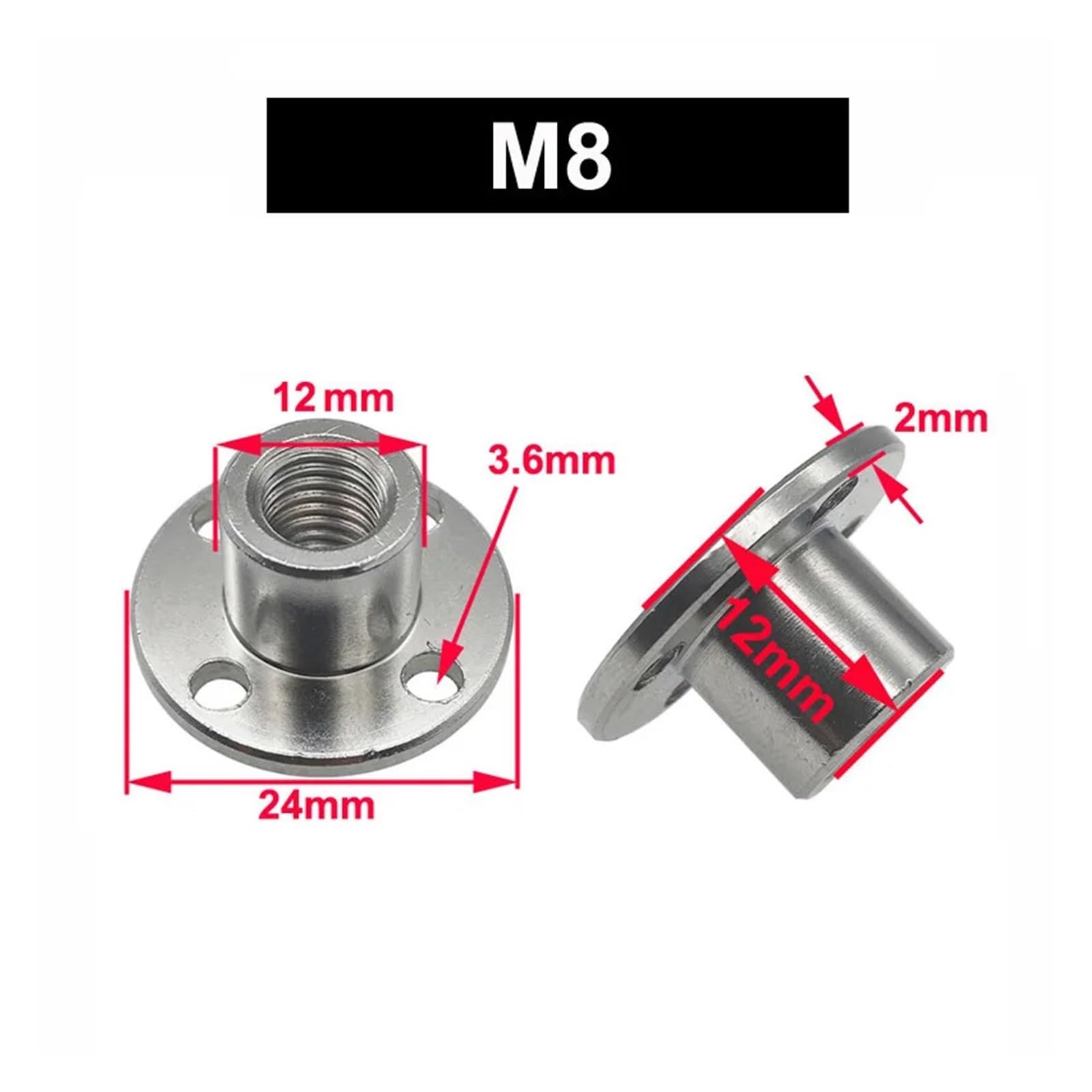 Conector de Acoplamiento de Brida rígida, M3 M4 M5 M6 M8 Tuerca de Rosca de Brida de Acero Acoplamiento de Brida rígida Soporte de Eje guía de Acoplamiento(A M5 Screw Nut)