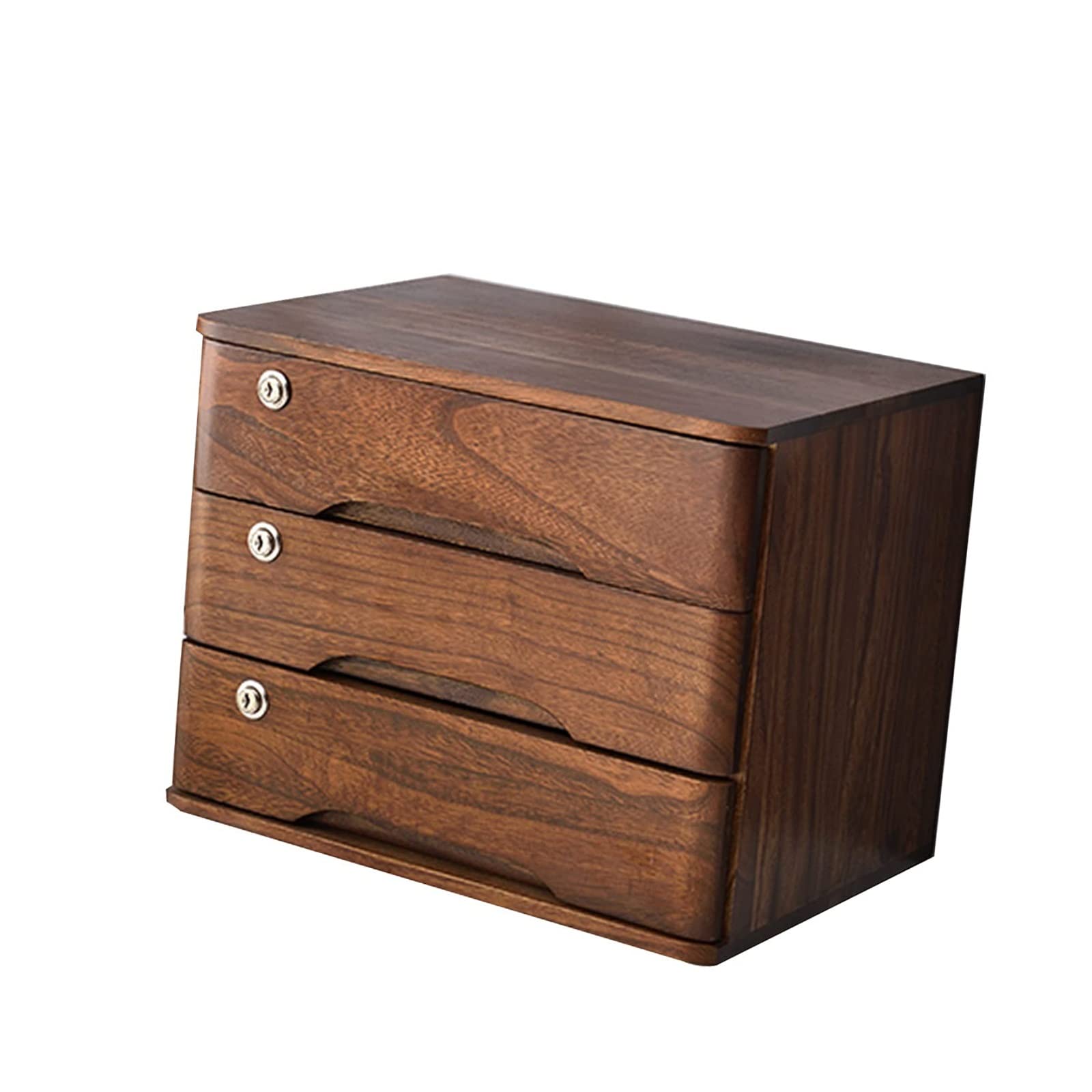 ASerZenith Wooden Desktop Storage Box With Lockable Drawers A4 File Nizer For Desktop Flat File Cabinet And Receipt Nizer,Brown-3 Drawers