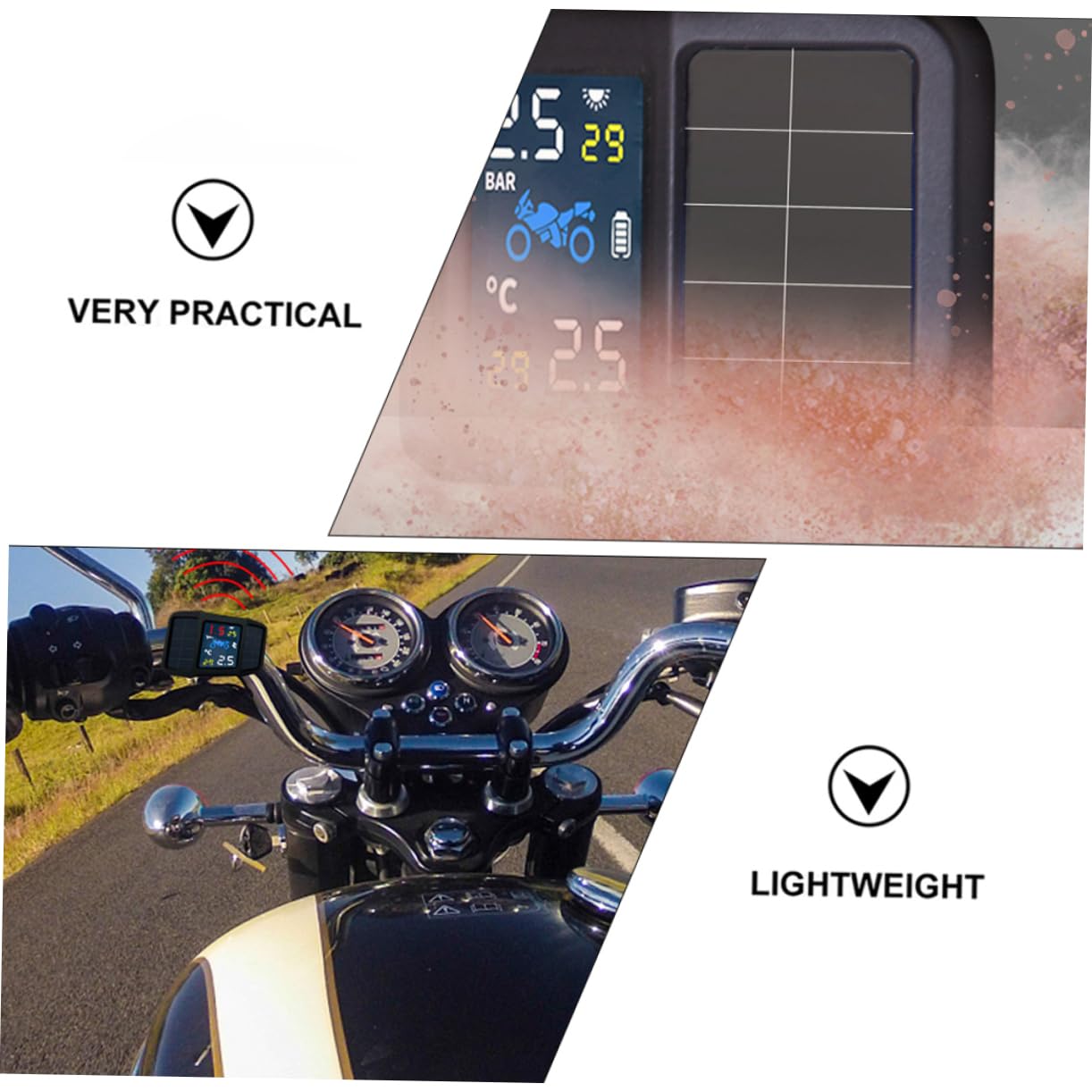 MAGICLULU Sensor de Presión de Neumáticos para Motocicleta Energía Solar, Instalación Fácil y Detección en Real, Material Plástico y Batería Incluida