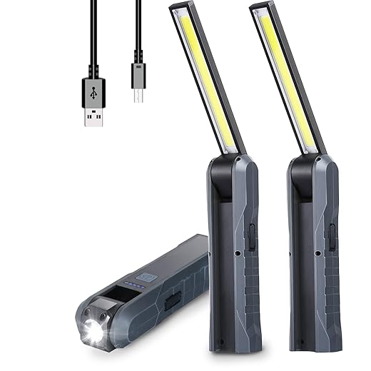 Durapower Rechargeable LED Mechanic Work Light 800 Lumens Foldable Magnetic Flashlight Automotive Work Light, Hook, 270º Rotate, Power Indicator for Mechanic, Repair