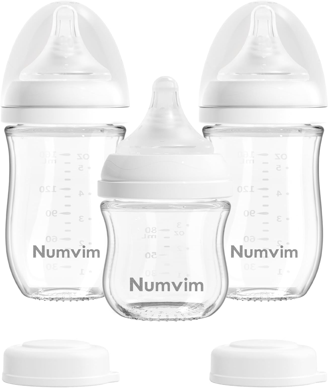 Natural Glass Baby Bottles with Gentle & Extra Slow Flow Nipples, Newborn Breastfeeding Bottle, Anti-Colic, Includes 1pcs SS Nipples(0 Month+) 2pcs S Nipples(1m+),3 Packs (White 3 Oz + 5 Ounce)