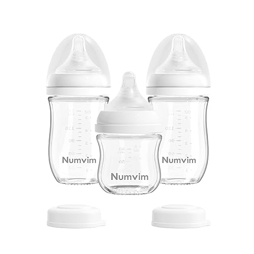 Miniatura 10 de Botellas de Vidrio Natural para Bebés con Flujo Suave y Extra Lento, Botella de Lactancia para Recién Nacidos con Pezón Anticólico para Bebés de 0