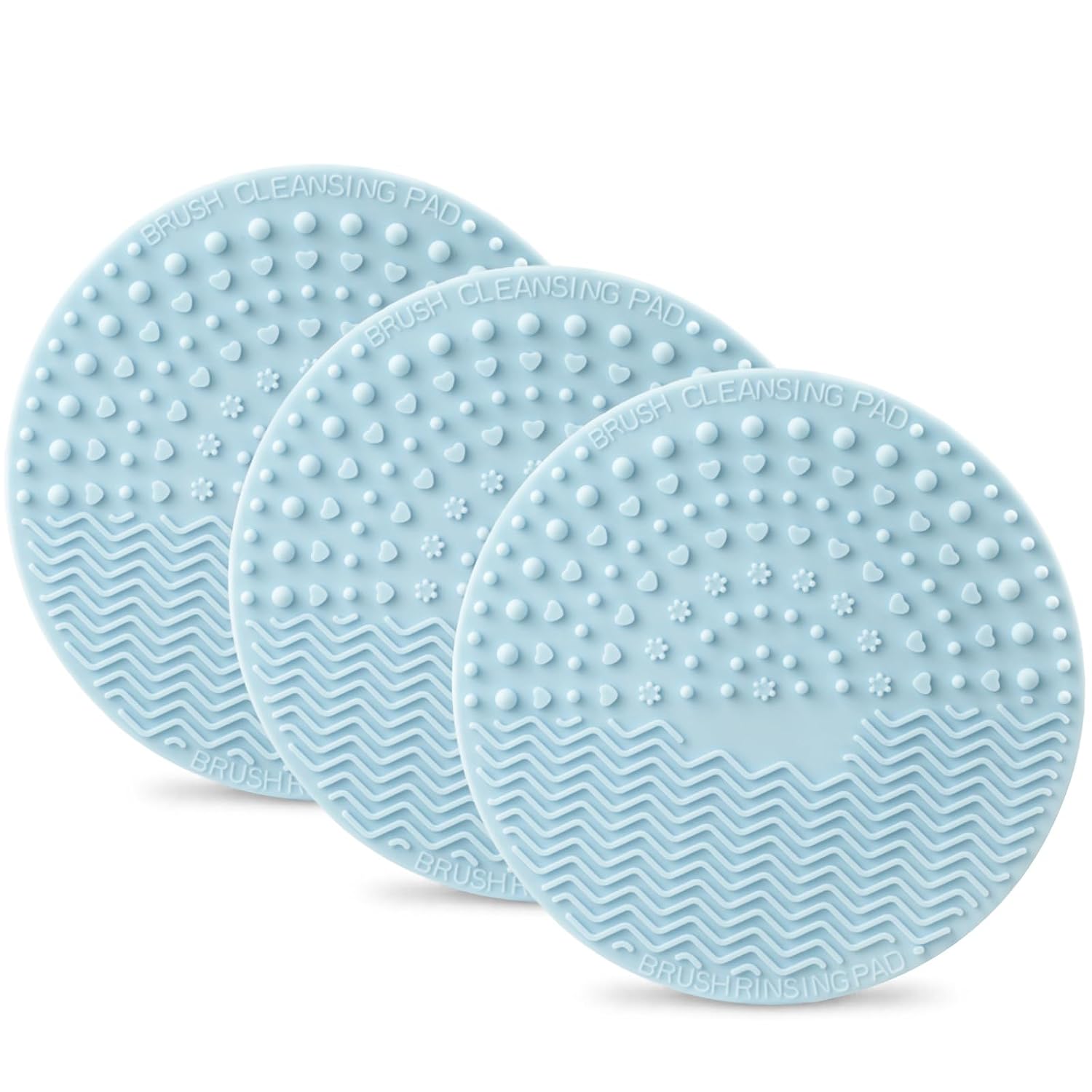 3-Pack Silicone Makeup Brush Cleaning Mats – Portable Brush Cleaner Pads with Suction Cups for Deep, Easy & Mess-Free Brush Washing (Blue)