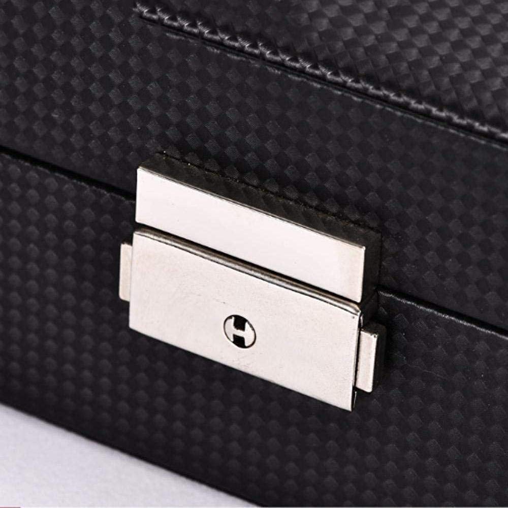 Uhrenbox mit Glasdeckel, 6-teilige Uhrenbox, Uhrenaufbewahrungsbox aus Kohlefaser, Schmuckdisplay, Aufbewahrungsbox für Männer und Frauen, Uhrengehäuse, 17,8 x 12,8 x 7,5 cm Safehappy