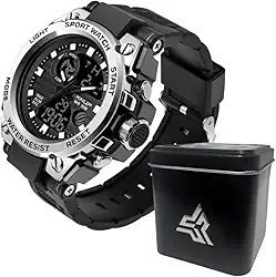 Relógio Digital e Analógico Tático Estilo Militar Esportivo Resistente Shock I Relógio de Pulso Masculino para Homem Esportivo Sobrevivência Militar À prova D'água com LED Noturno I Resistente a Choque com Cronômetro Com Pulseira Resistente I Relógio Robusto de Alta Durabilidade KP SW38 Com Detalhes Cinza