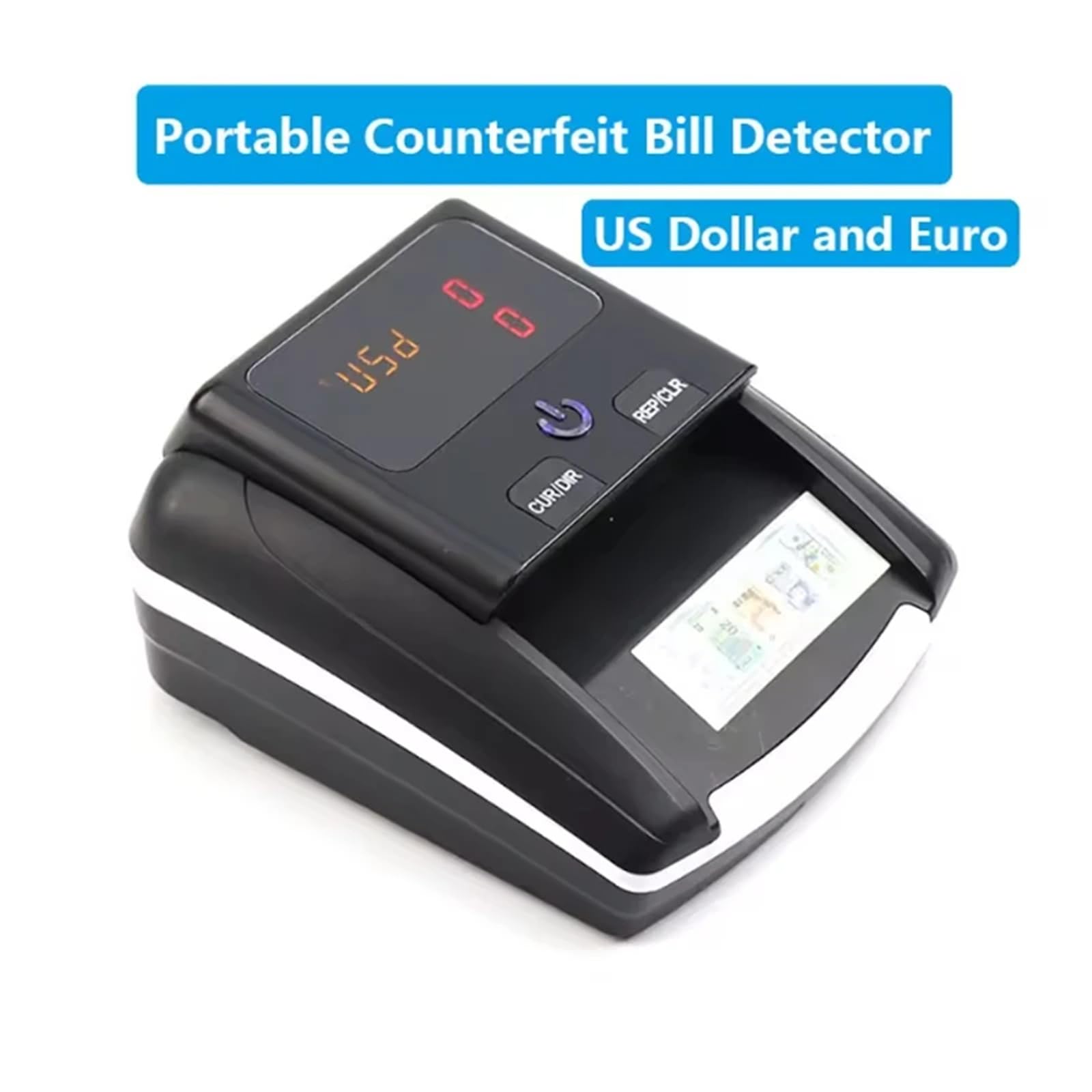 Mini contasoldi portatile, rilevatore di banconote false ricaricabile, display a LED, rilevamento automatico denaro for dollari USA ed euro