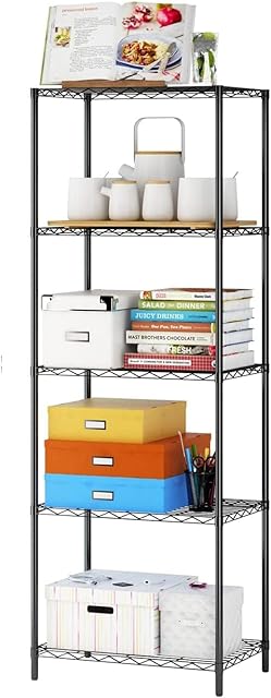 HOME BI 5-Tier Wire Shelving, Unit Metal Organizer Storage Shelve Wire Rack, Garage Shelving,Perfect for Pantry Closet Kitchen Laundry Organization (5 Tiers-53.5cm, Black)