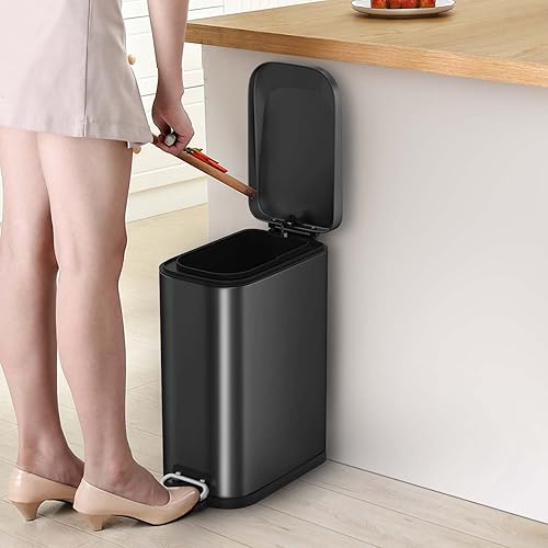 Miniatura 7 de BETHEBEST Cubo de basura de acero inoxidable de 15 litros4 galones con tapa de cierre suave, cubo de basura para baño, cocina, oficina (plateado)