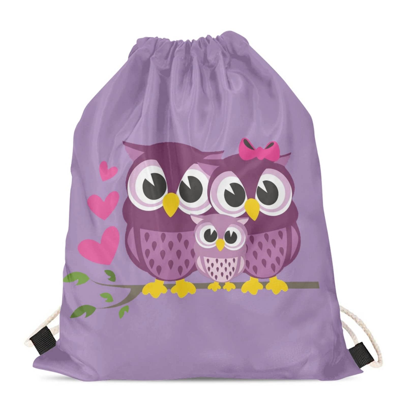 Showudesigns Owl Drawstring Bags Cute Swim Bag for Children String Gymsack PE Cinch Sack Sport Hiking Gymbag Women Girls Travel Beach String Storage Purple โ image 1