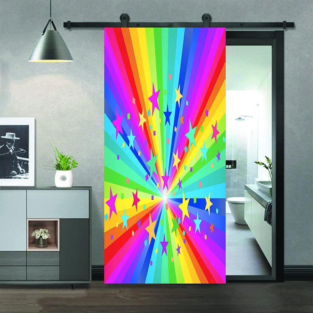 Removable Door Decals Rainbow Stars Decorations Stickers for Livingroom Bedroom 3D Vinyl Mural Redoor Decal Self-Adhesive Wallpapers 95 X 215 Cm