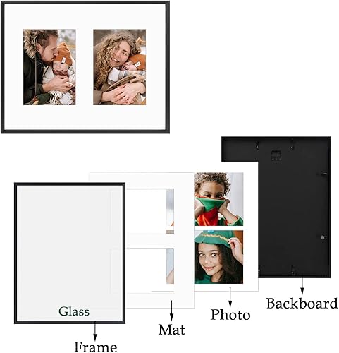 Miniatura 4 de Frametory - Marco de fotos de aluminio de 11 x 14 pulgadas - Muestra imágenes de 5 x 7 con 2 aberturas - Parte delantera de vidrio real - Montaje